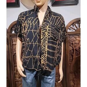 Animale by Jaques Ruc size M Mens Short Sleeve Shirt GEO Pattern Black Gold #C